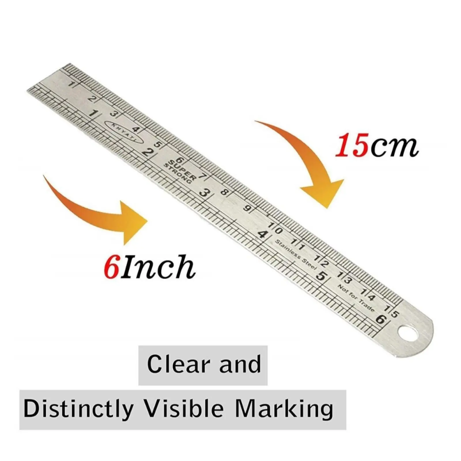 6 Inches / 15 cm Stainless Steel Double Scale Measuring Ruler Tool