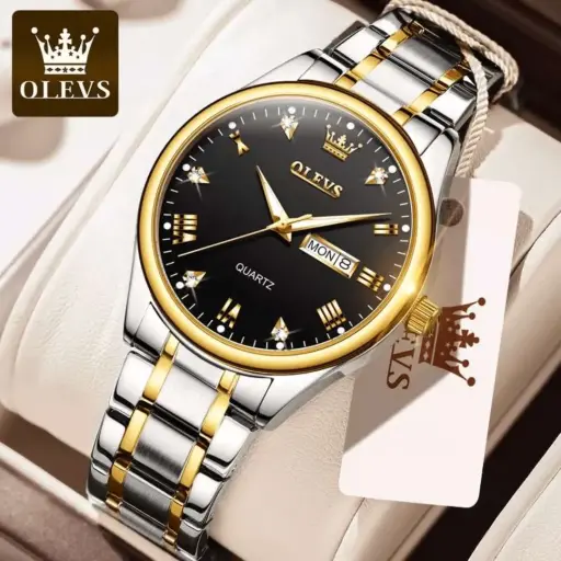Olevs 5563 Silver & Golden Two Tone Stainless Steel Analog Wrist Watch For Men