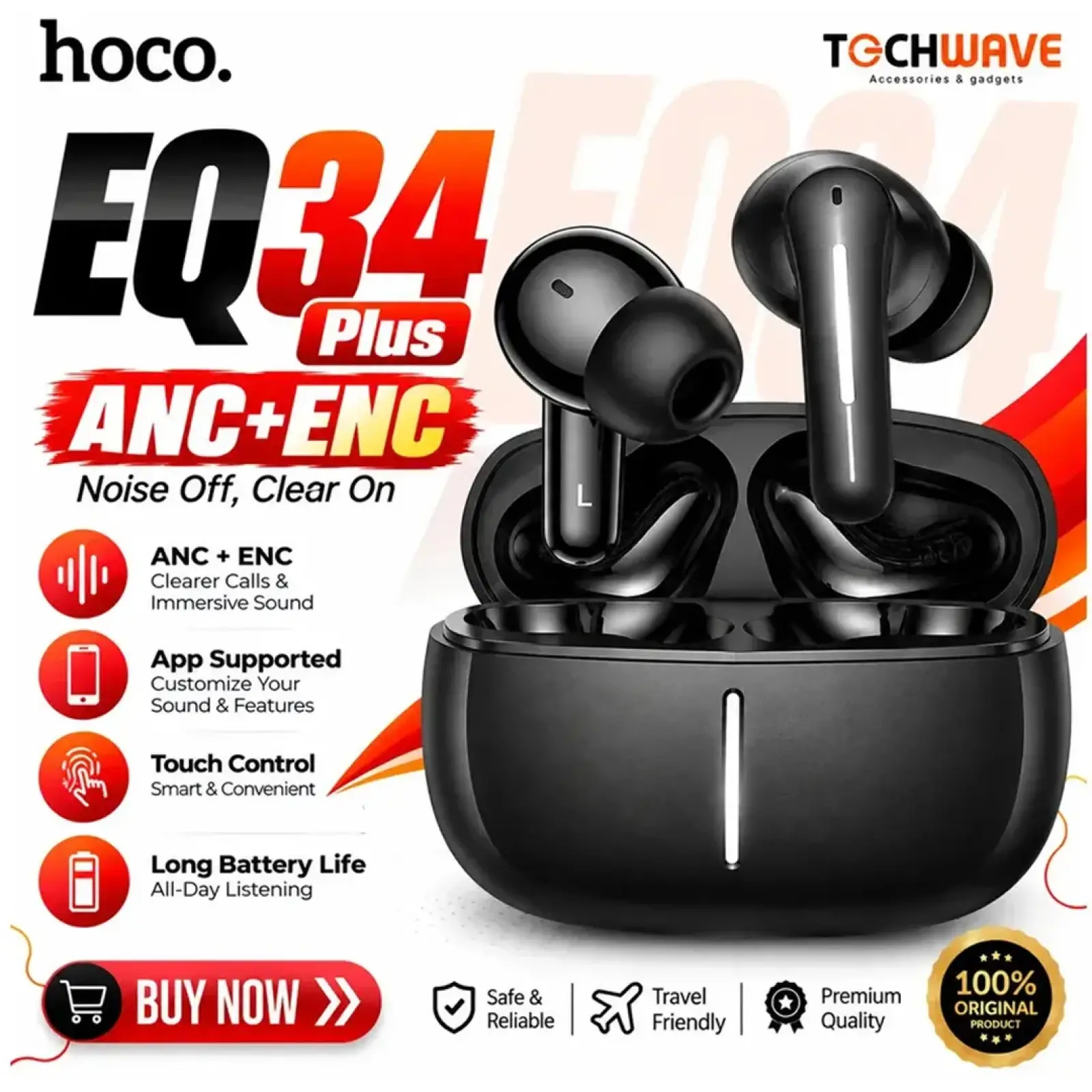 Hoco EQ34 Plus Rima ANC Wireless Earbuds