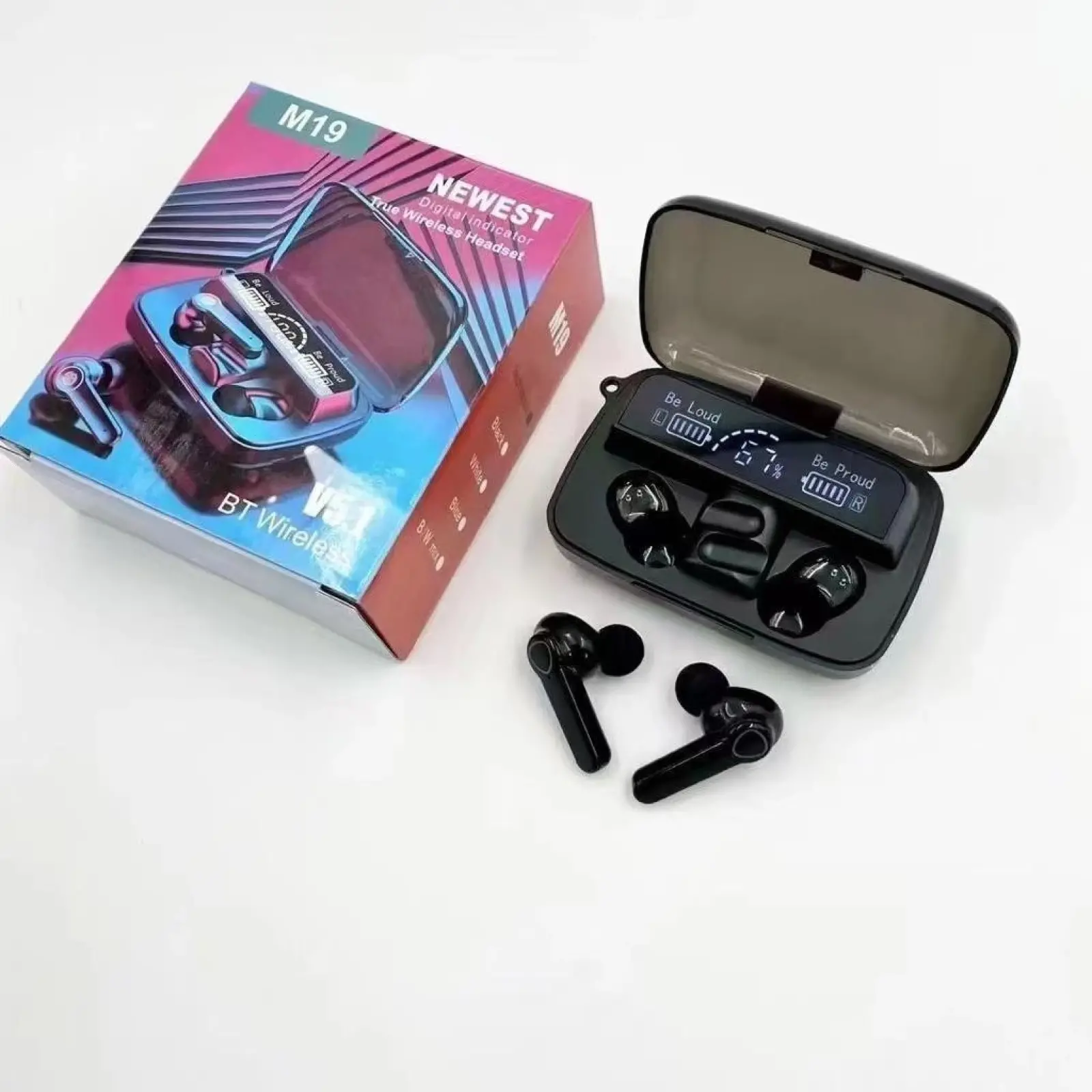 M19 TWS Wireless Bluetooth Earbuds Digital Display,Flash Light and