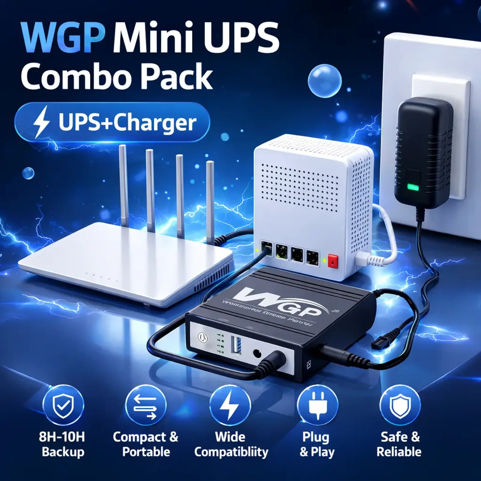 Original WGP Mini UPS 10400mAh with Charger Combo Pack | 5V/9V/12V