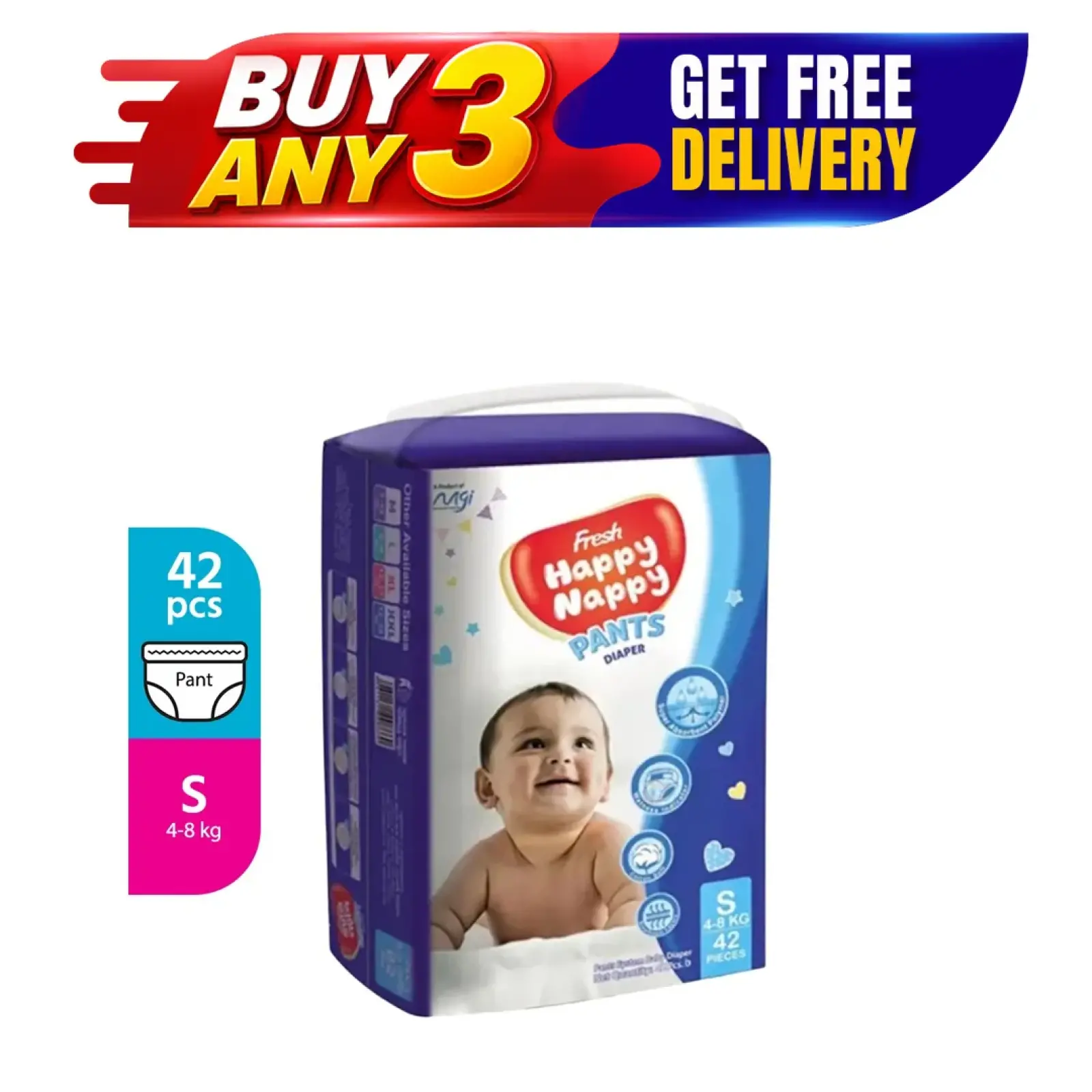 Happy Nappy Pant Diaper S 42 Pieces (4–8 kg)