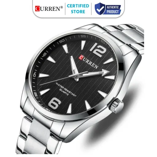 CURREN 8434 Silver Black Stainless Steel Casual Analog Watch For Men -Silver & Black