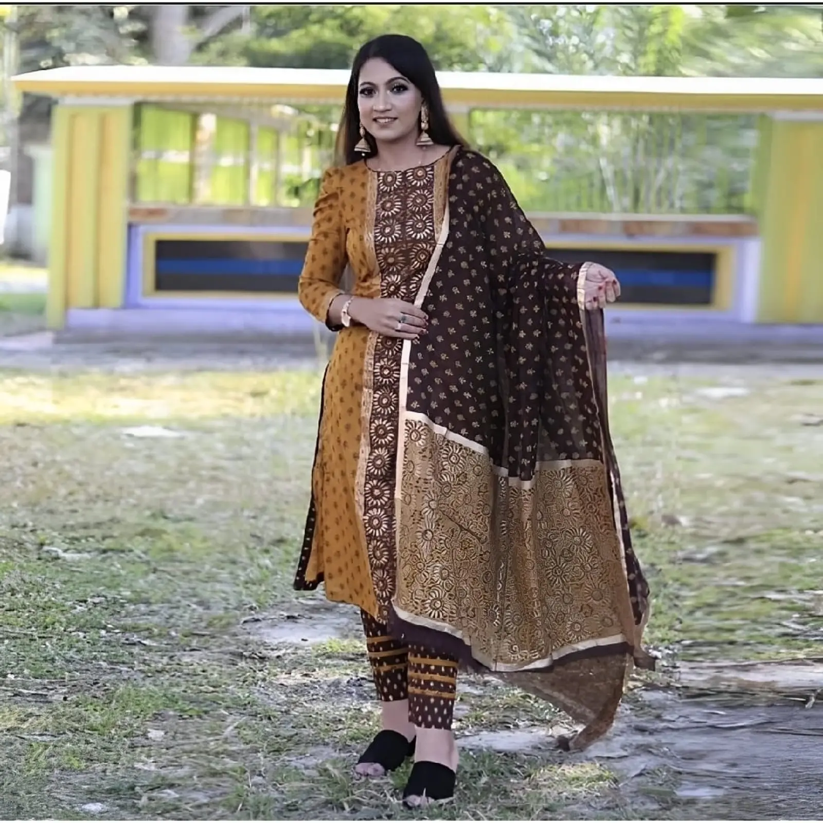 Joypuri Cotton Unstitched Skin Print High Quality Three Piece For Women - 3  Piece Dress