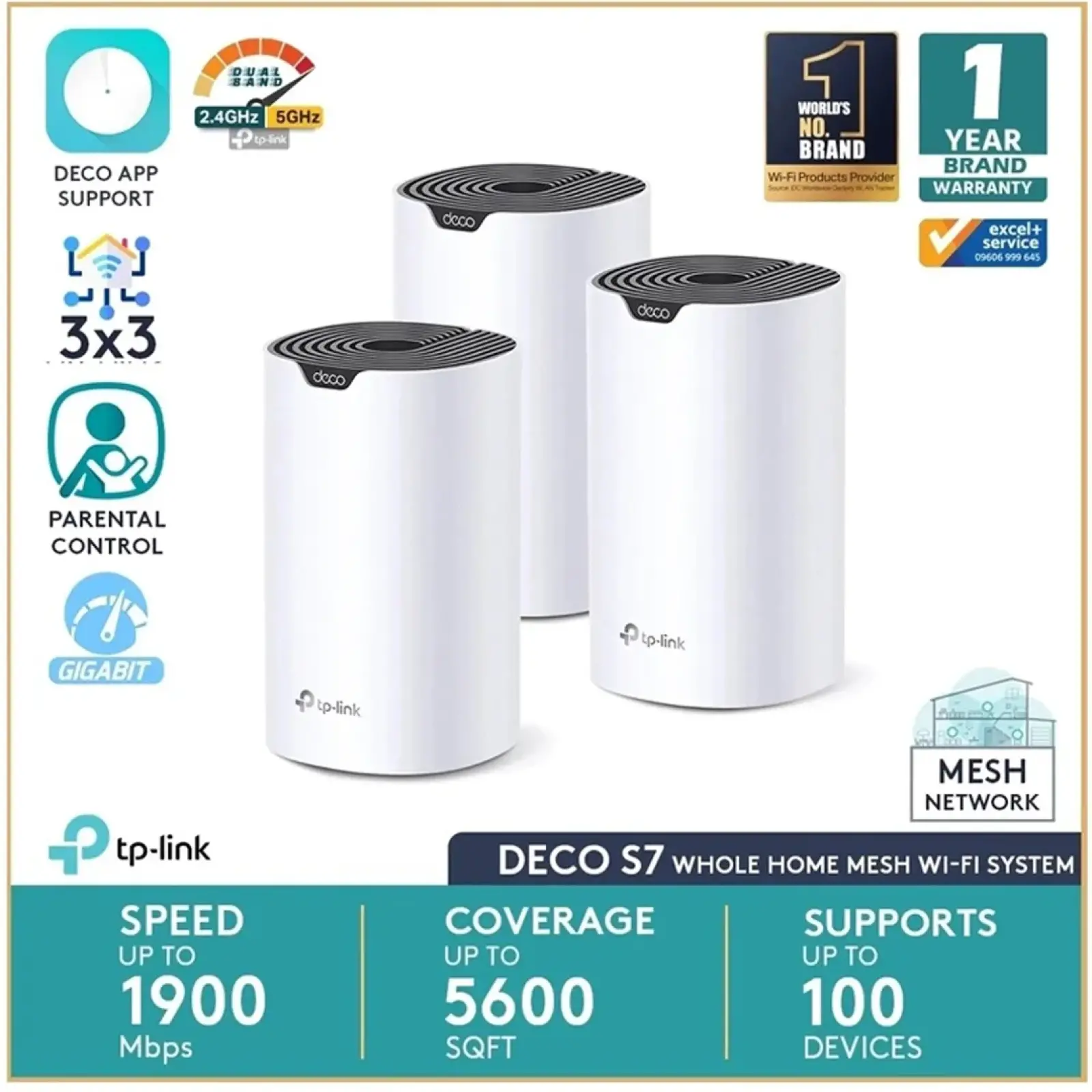 TP-Link Deco S7 AC1900 3 Pack Whole Home Mesh Wi-Fi System Smart