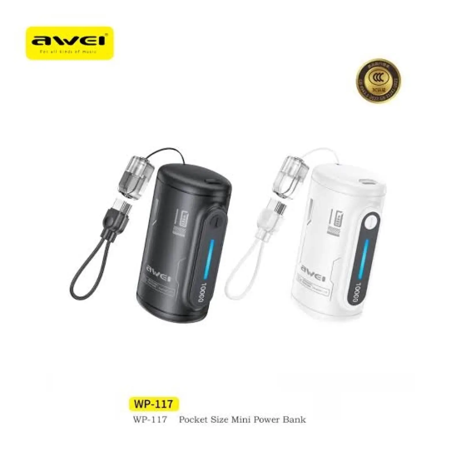 Awei WP117 mini Power Bank 10000mAh with TypeC to TypeC Cable