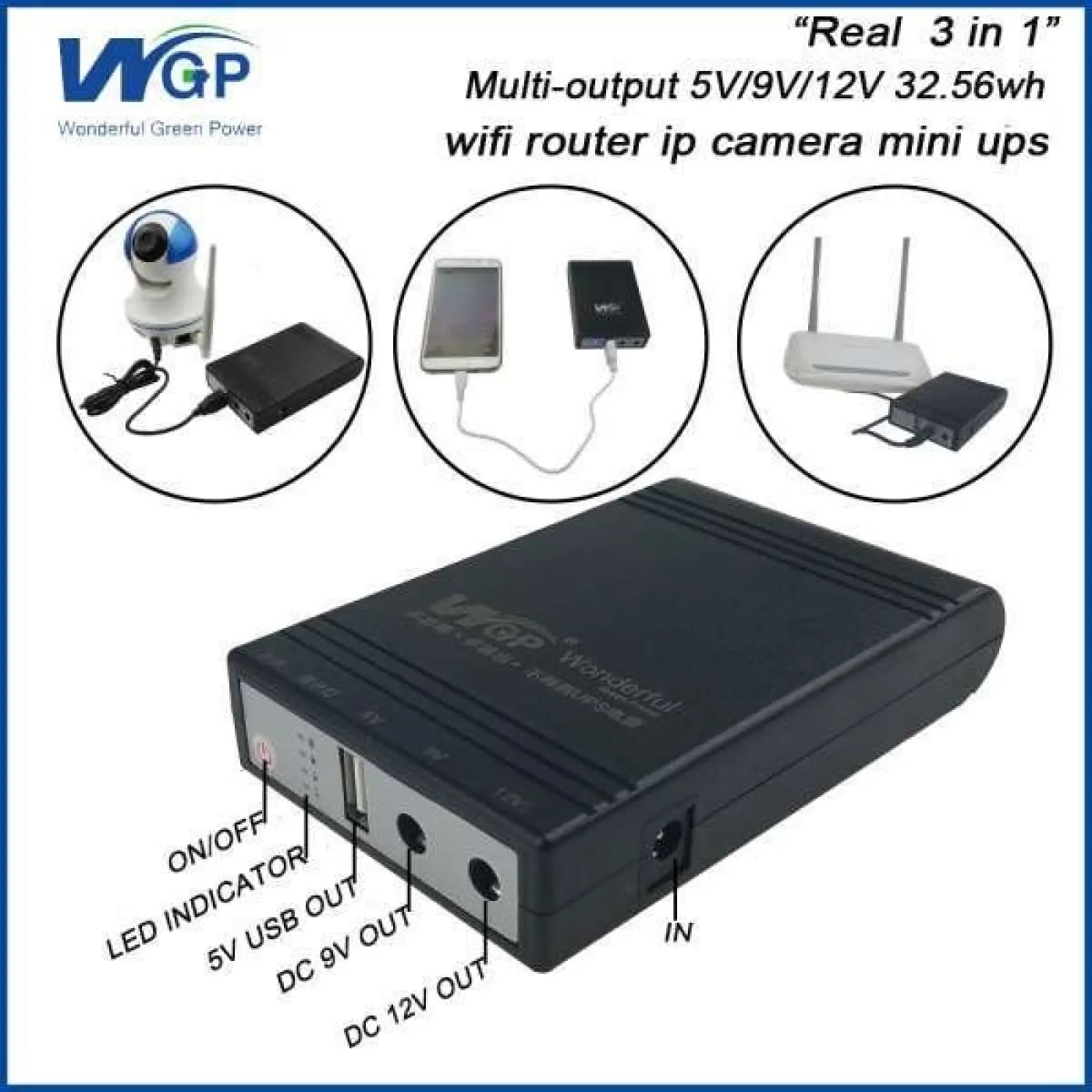 WGP Mini UPS 10400 mAh Battery 5V/9V/12V - Image 3