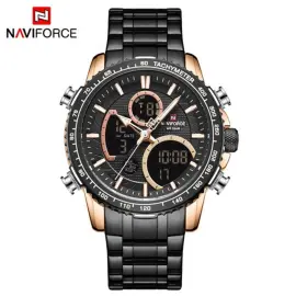 NAVIFORCE NF9182 Black Stainless Steel Dual Time Wrist Watch For Men - RoseGold and Black