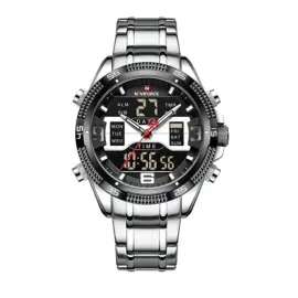 NAVIFORCE NF9201S Silver Stainless Steel Dual Time Watch For Men - Black & Silver