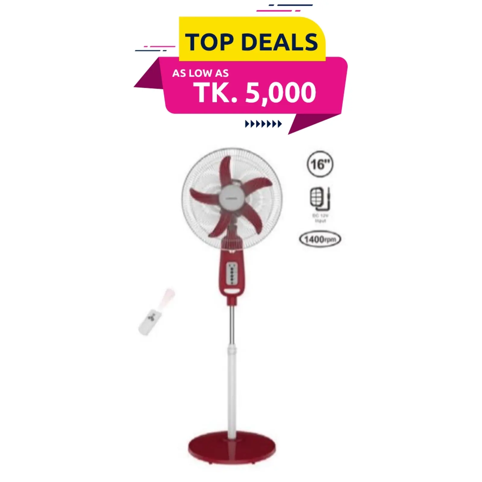 Kennede KN-2926HR Rechargeable Floor Stand Fan - 16 Inch (With Remote)