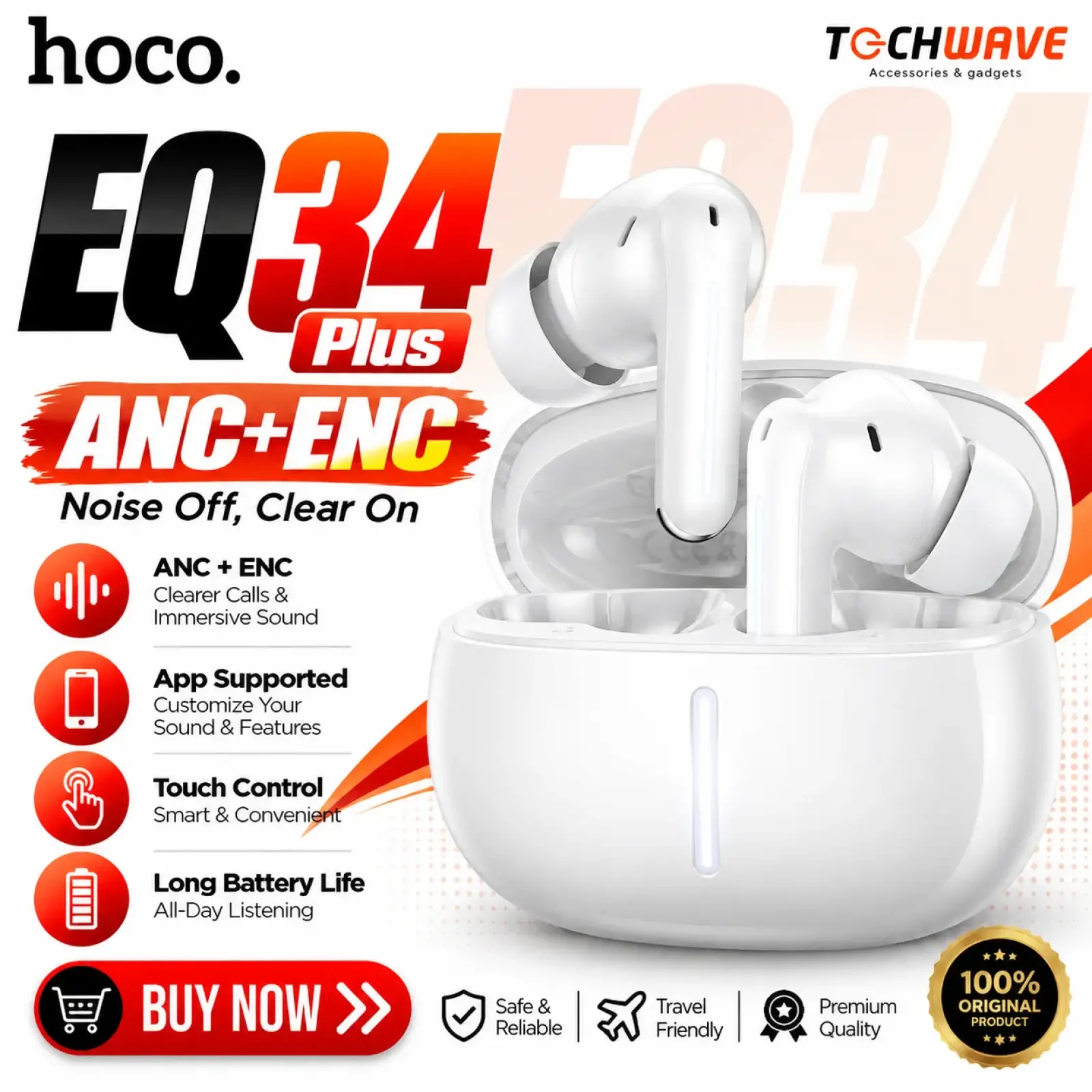 Hoco EQ34 Plus Rima ANC Wireless Earbuds - Image 2