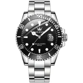 OLEVS 5885S Silver Stainless Steel Analog Watch For Men - Silver & Black