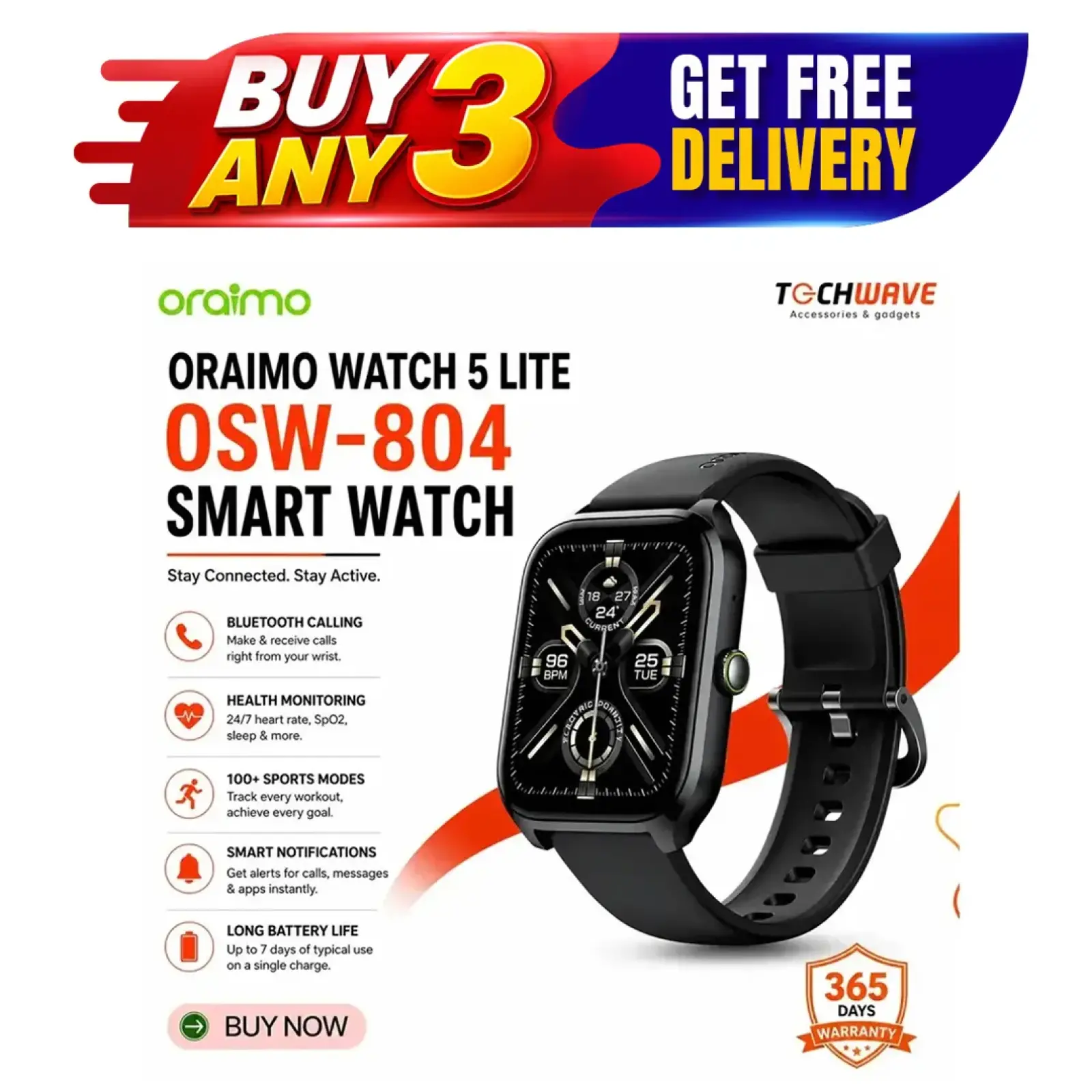 Oraimo Watch 5 Lite BT calling Smart Watch (OSW-804) - Image 1